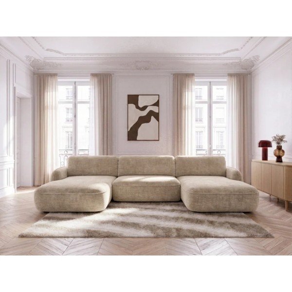 Beżowy aksamitny rozkładany/ze schowkiem narożnik (w kształcie litery U) Celeste – Bobochic Paris-image-2