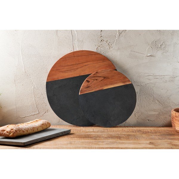 Okrągła deska do krojenia z łupku i drewna akacjowego Nkuku Fala, ø 40 cm-image-3