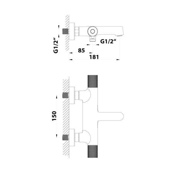 Bateria wannowa ścienna w kolorze matowej czerni (2 otwory) Solaris – Sapho-image-2