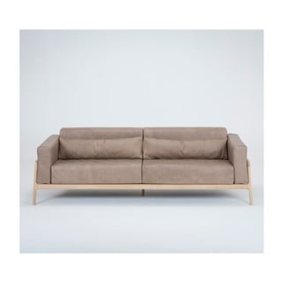 Jasnobrązowa sofa z bawolej skóry z konstrukcją z litego drewna dębowego Gazzda Fawn, 240 cm