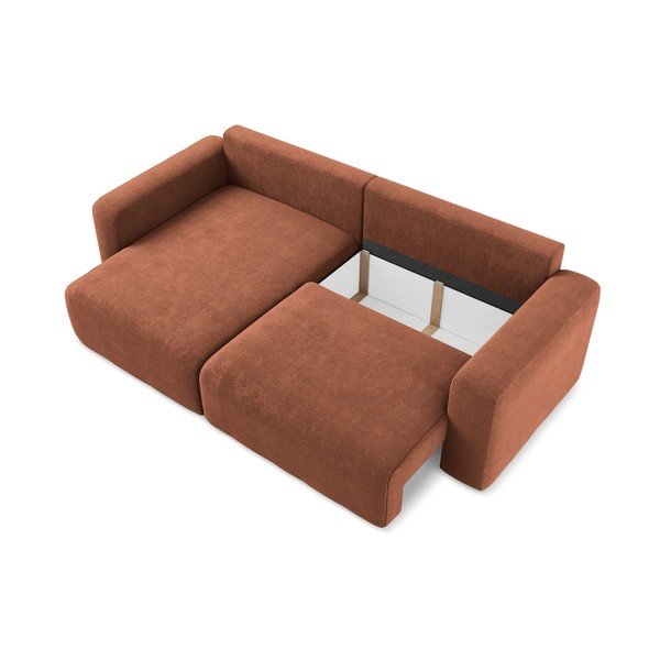 Rozkładany/ze schowkiem narożnik z tkaniny szenilowej (lewostronny/z szezlongiem) w kolorze terakoty Kona – Makamii-image-4