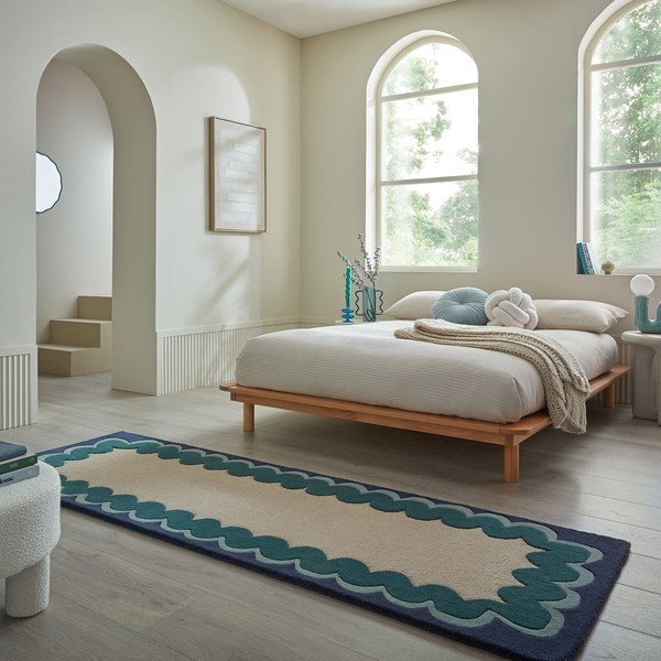 Wełniany chodnik tkany ręcznie w naturalnym kolorze/zielononiebieski 80x230 cm Wiggle Wool – Flair Rugs-image-1