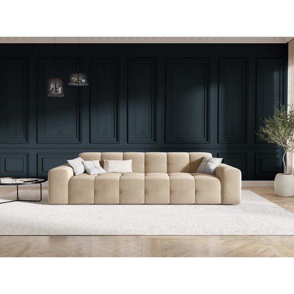 Beżowa aksamitna sofa 255 cm Kendal – Micadoni Home-image-1