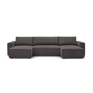 Ciemnobrązowa sztruksowa sofa w kształcie litery U Bobochic Paris Nihad Panoramique