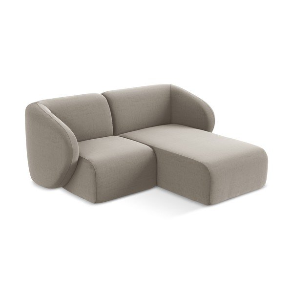 Jasnobrązowy aksamitny narożnik (prawostronny/z szezlongiem) Lani – Makamii-image-2