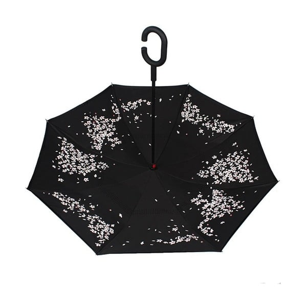 Czarny parasol s růžovo-bílými detaily Cherry Blossom, ⌀ 105 cm