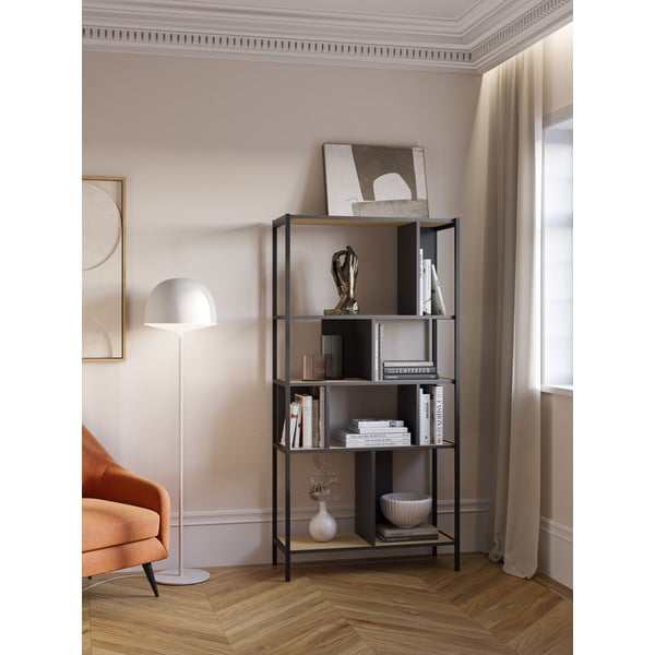 Czarny regał w dekorze dębu 88x175 cm Alabama – Marckeric-image-1