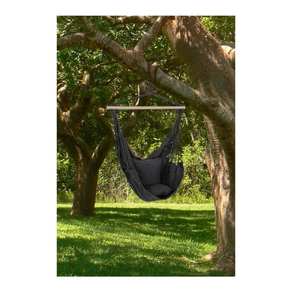 Czarny tapicerowany wiszący fotel ogrodowy Tobago – Garden Pleasure-image-2