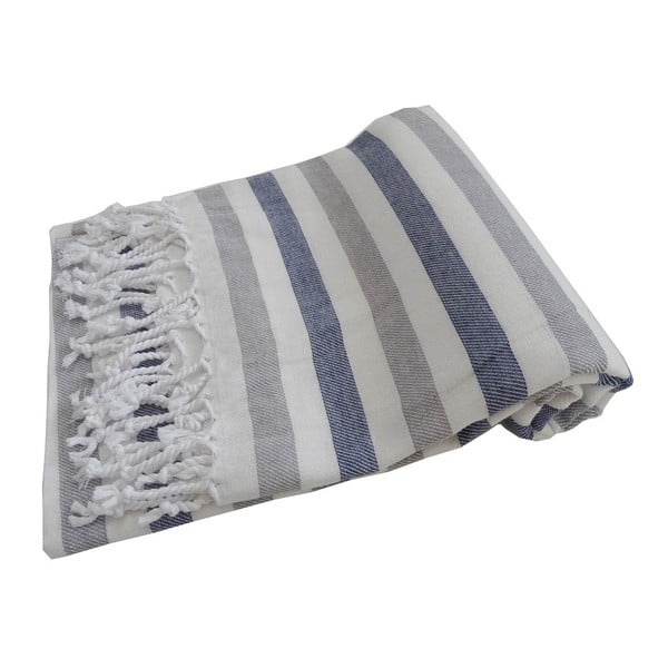 Niebiesko-szary ręcznik kąpielowy tkany ręcznie z wysokiej jakości bawełny Homemania Afrika Hammam, 100 x 180 cm