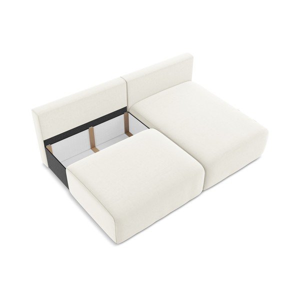 Kremowy aksamitny rozkładany/ze schowkiem narożnik (prawostronny/z szezlongiem) Kalena – Makamii-image-4