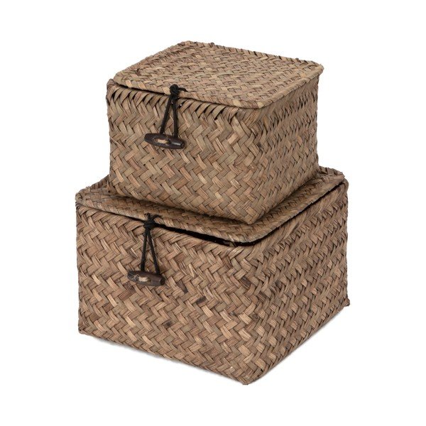 Zestaw 2 ciemnobrązowych koszyków trzcinowych Compactor Lidwhite-image-3
