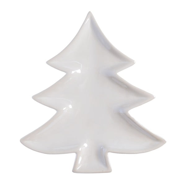 Biały talerz ceramiczny Ewax Christmas Tree, dł. 19,5 cm