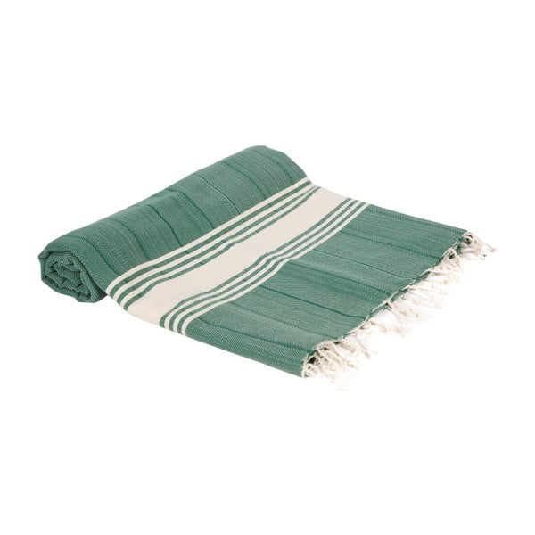 Zielony ręcznik kąpielowy tkany ręcznie Ivy's Esin, 100x180 cm