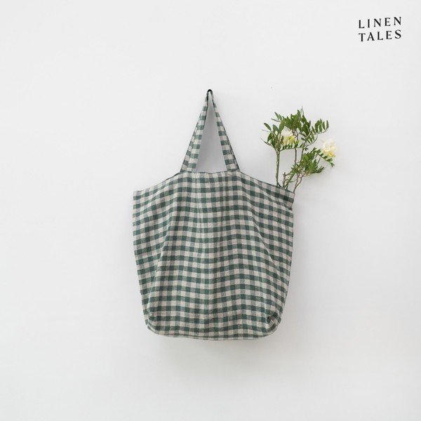 Lniana torba na zakupy Forest Green Gingham – Linen Tales