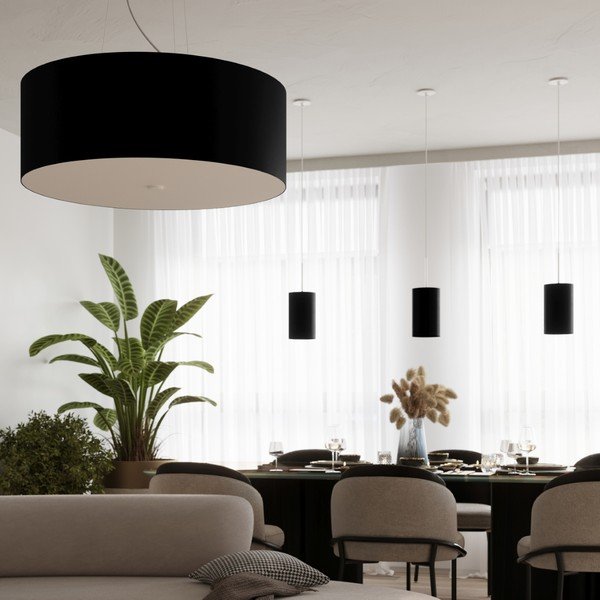Czarna lampa wisząca z tekstylnym kloszem ø 70 cm Volta – Sollux-image-1