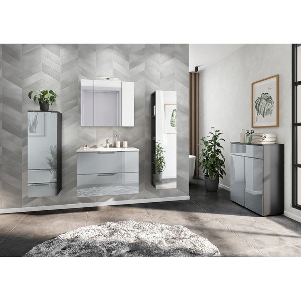 Szara wisząca szafka z umywalką z połyskiem 81x61 cm Vasio – Germania-image-3