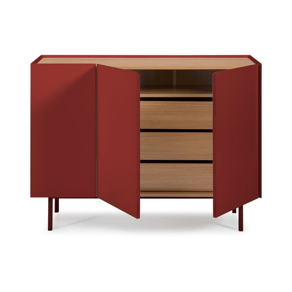 Czerwona niska komoda w dekorze dębu 110x85 cm Arista – Teulat-image-3