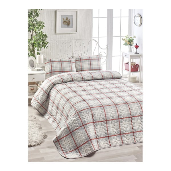 Zestaw bawełnianej beżowej narzuty na łóżko i 2 poszewek na poduszki Harro Mento, 200x220 cm