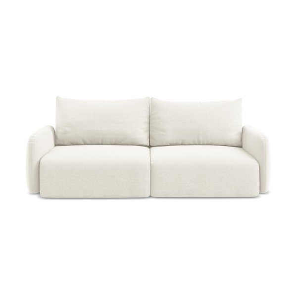 Kremowa aksamitna rozkładana/ze schowkiem sofa 238 cm Kalena – Makamii