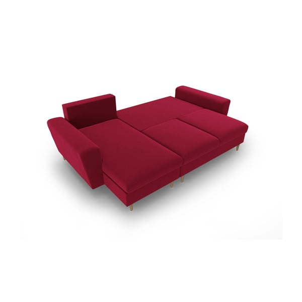 Czerwony aksamitny rozkładany narożnik ze schowkiem Kyoto – Cosmopolitan Design-image-2