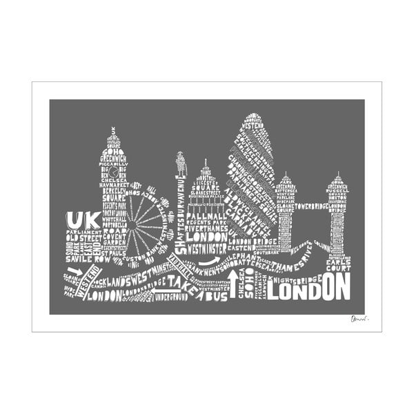 Plakat London Grey&White, 50x70 cm