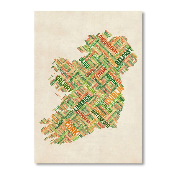 Plakat z mapą Irlandii Americanflat Towns, 60x42 cm