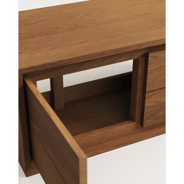 Ciemnobrązowa wisząca szafka pod umywalkę z litego drewna tekowego 90x40 cm Kenta – Kave Home-image-4