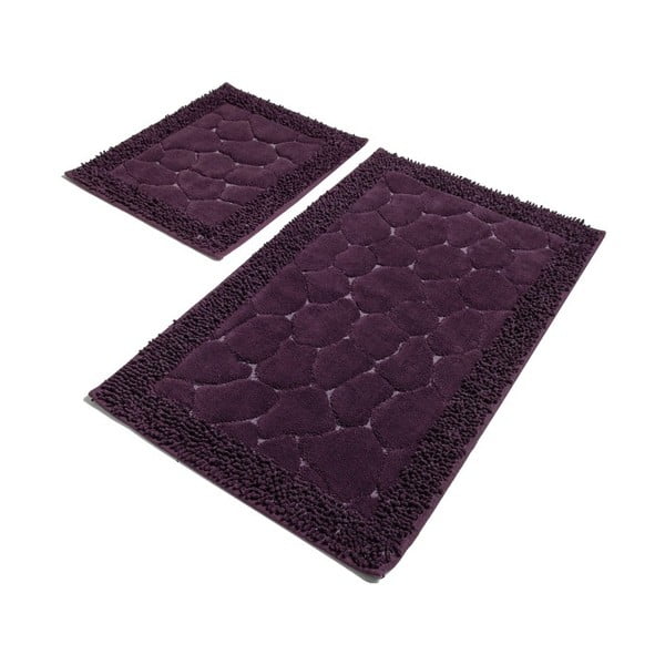 Zestaw 2 ciemnofioletowych bawełnianych dywaników łazienkowych Confetti Bathmats Stone Purple