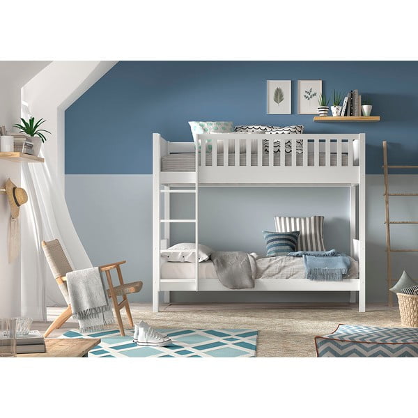 Białe piętrowe łóżko dziecięce z litego drewna sosnowego ze schowkiem 90x200 cm SCOTT – Vipack-image-1