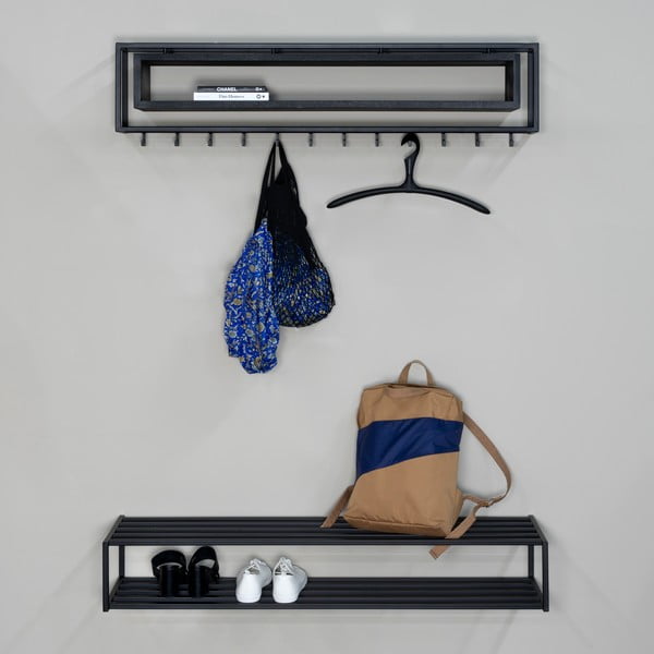 Czarna metalowa wisząca szafka na buty 118x20,5x30,5 cm School – Spinder Design-image-1