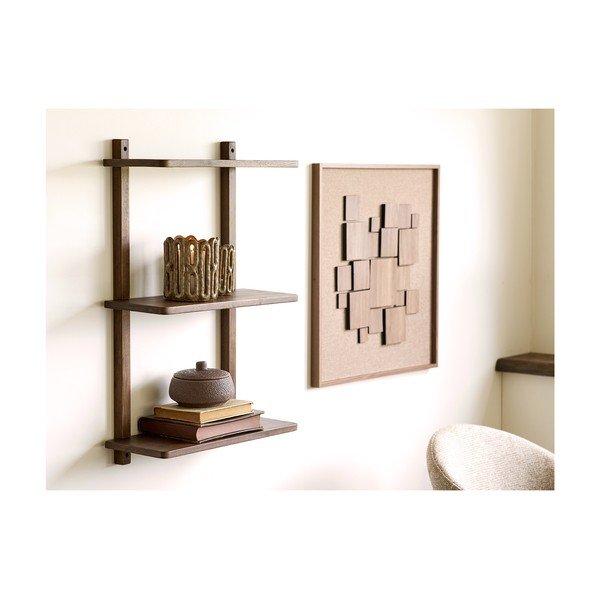 Ciemnobrązowa wielopoziomowa półka z litego drewna dębowego 50 cm Townsville – House Nordic-image-1