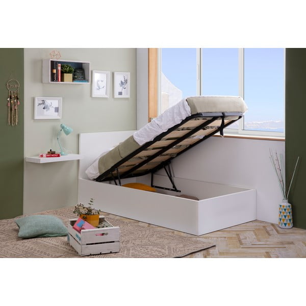 Białe łóżko ze schowkiem i stelażem 90x190 cm Kronos – Marckeric-image-1