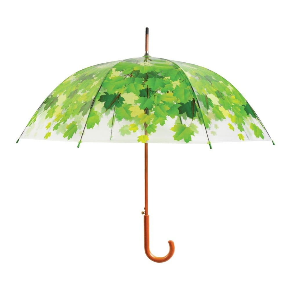 Przezroczysty parasol z zielonymi detalami odporny na wiatr Esschert Design Ambiance Birdcage Leaf, ⌀ 92,5 cm