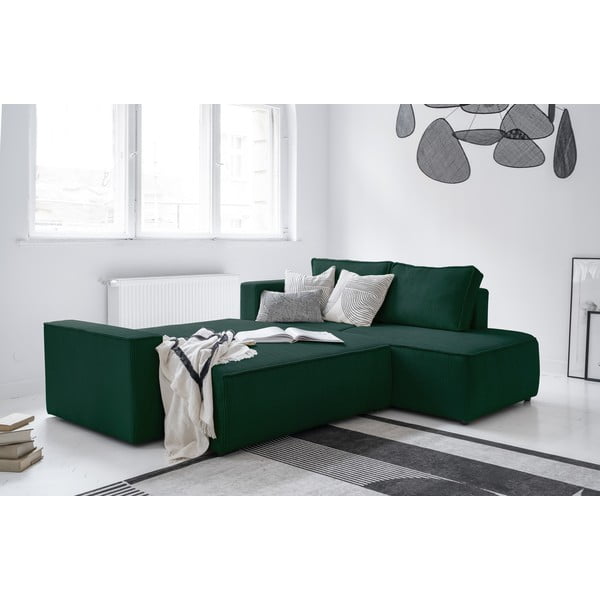 Ciemnozielony sztruksowy rozkładany narożnik (prawostronny) Brave Dave – Miuform-image-4