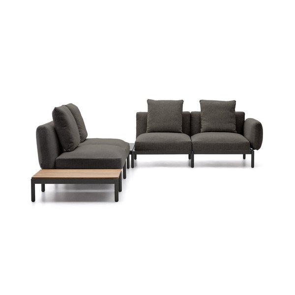 Ciemnoszara tapicerowana sofa ogrodowa (w kształcie litery L) Sorells – Kave Home-image-1