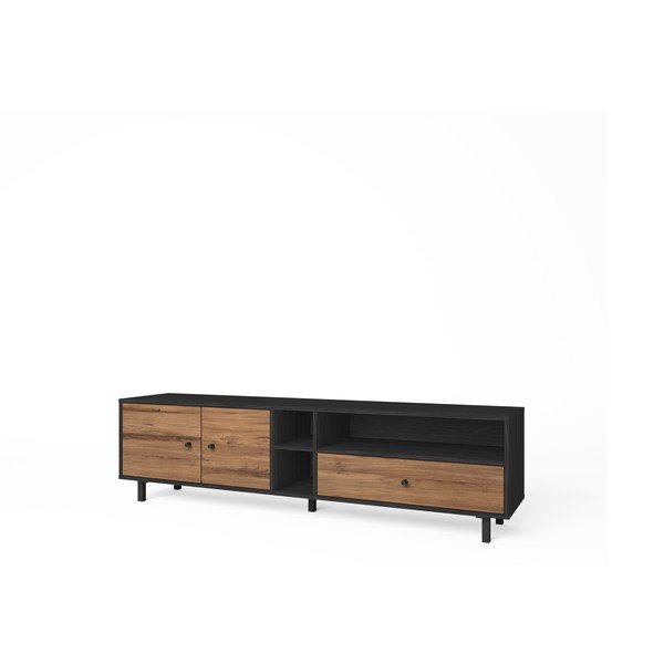 Czarno-naturalna szafka pod TV w dekorze orzecha 180x47 cm Roald – Marckeric-image-3