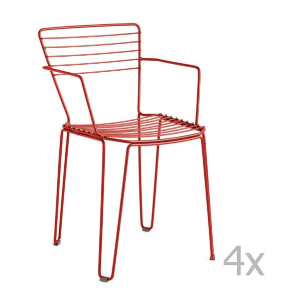 Zestaw 4 czerwonych krzeseł ogrodowych z podłokietnikami Isimar Menorca