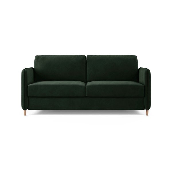 Ciemnozielona aksamitna sofa do spania 184 cm – Micadoni 