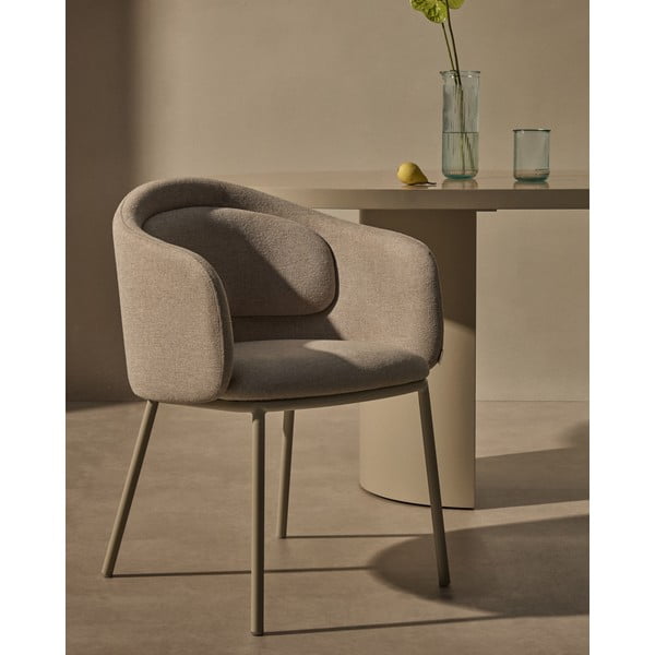 Beżowy tapicerowany fotel jadalniany z podłokietnikami Minda – Kave Home-image-2
