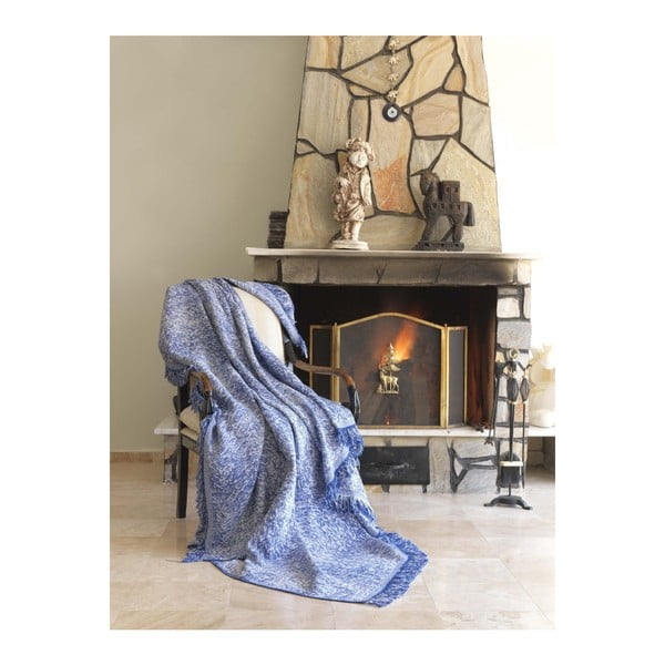 Niebieski koc bawełniany Mismo Linen, 170x220 cm