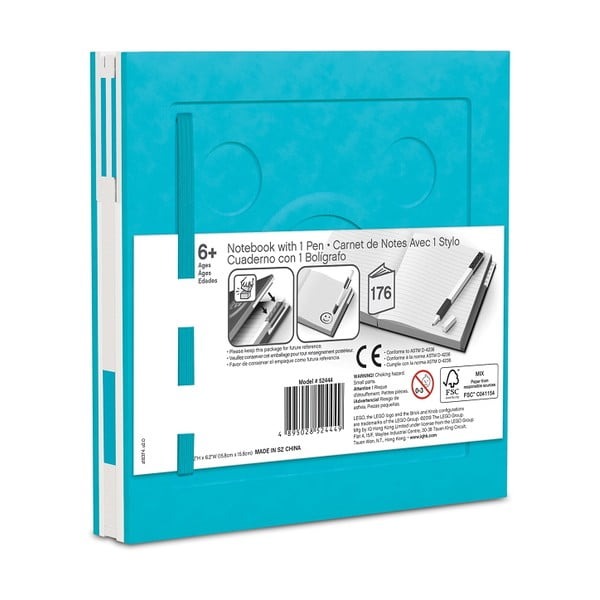 Turkusowy kwadratowy notatnik z długopisem żelowym LEGO®, 15,9x15,9 cm-image-2