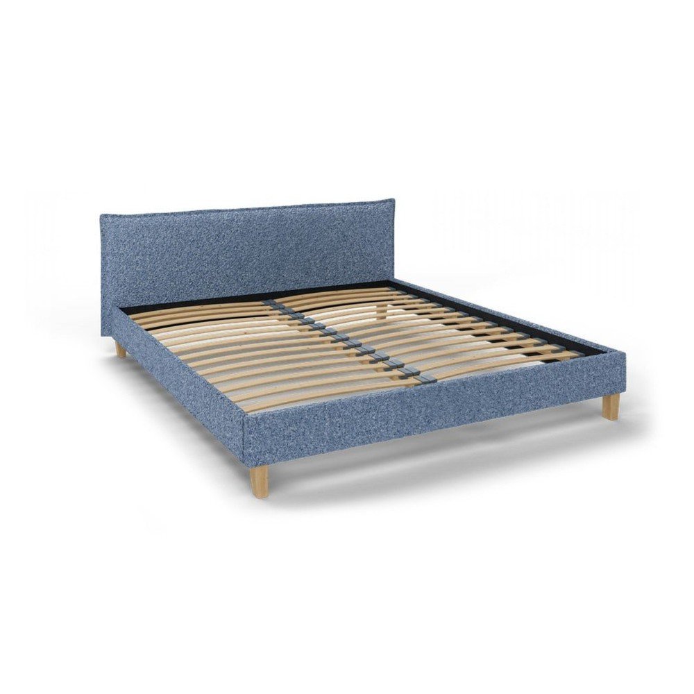 Niebieskie tapicerowane łóżko dwuosobowe ze stelażem 160x200 cm Tina – Ropez