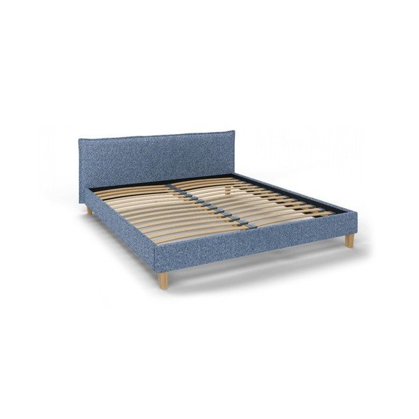 Niebieskie tapicerowane łóżko dwuosobowe ze stelażem 160x200 cm Tina – Ropez