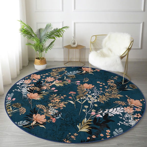 Ciemnoniebieski okrągły dywan odpowiedni do prania i robotów sprzątających ø 80 cm Comfort – Mila Home-image-4