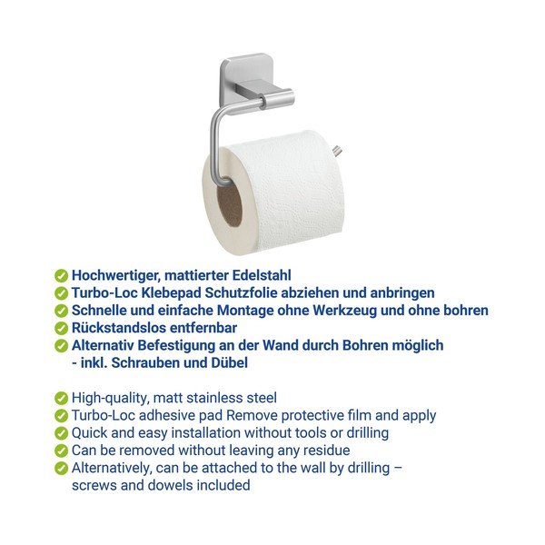 Uchwyt na papier toaletowy z mocowaniem Turbo-loc ze stali nierdzewnej w kolorze matowego srebra bez wiercenia Porto – Wenko-image-2