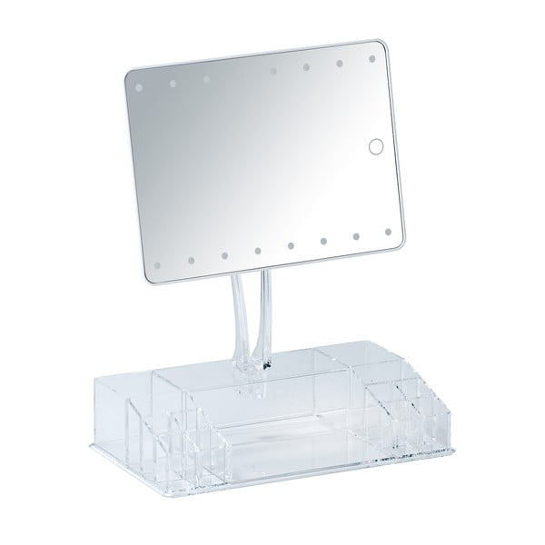 Białe lusterko kosmetyczne z podświetleniem LED i organizerem Farnese-image-1