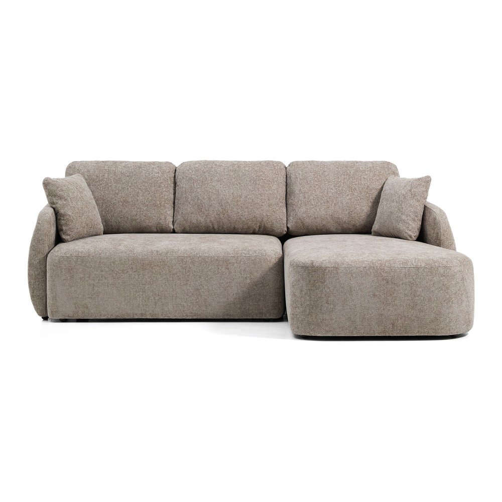 Szarobrązowy rozkładany narożnik z tkaniny szenilowej (prawostronny/z szezlongiem) Laira – Kave Home