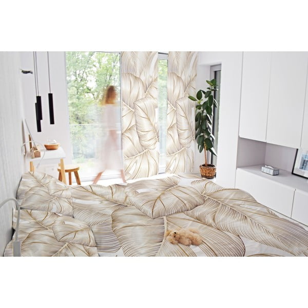 Zasłona z satyny bawełnianej w kolorze złota 110x170 cm Golden Leaves – Butter Kings-image-1