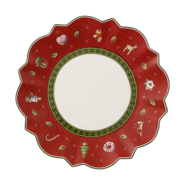 Czerwony porcelanowy talerz z motywem świątecznym Villeroy & Boch, ø 17 cm