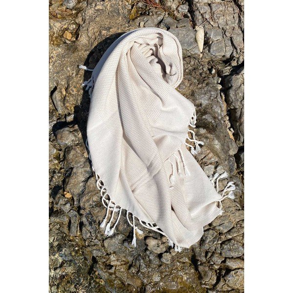 Beżowy bawełniany koc plażowy 90x175 cm Retro – Foutastic-image-3